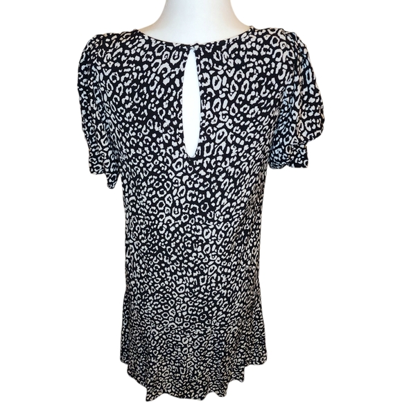 Joie Angeni Black White Leopard Print Puff Sleeve Mini Dress Women's Size XS - Picture 5 of 14